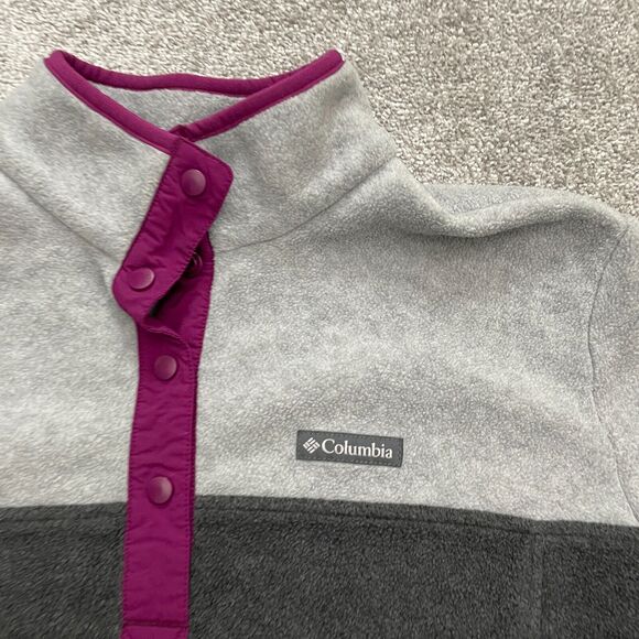 Columbia Campfire Fleece Jacket Mens XL Gray Purple 1/4 Snap Button Outdoor Hike - Picture 4 of 14